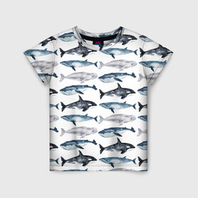 Детская футболка 3D с принтом киты , 100% гипоаллергенный полиэфир | прямой крой, круглый вырез горловины, длина до линии бедер, чуть спущенное плечо, ткань немного тянется | ocean | sea | касатки | киты | море | морские мотивы | морской принт | морской фон | океан | паттерн | рыбы | текстуры