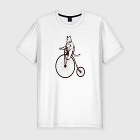 Мужская футболка хлопок Slim с принтом Винтажный кот на велосипеде , 92% хлопок, 8% лайкра | приталенный силуэт, круглый вырез ворота, длина до линии бедра, короткий рукав | art | cat | circus | fat cat | grand b | kitten | kitty | penny farthing | pennyfarthing | retro | vintage | арт | велосипед с большим колесом | винтаж | винтажный рисунок | котик | кошка | пенни фартинг | пеннифартинг | ретро | толстый кот |
