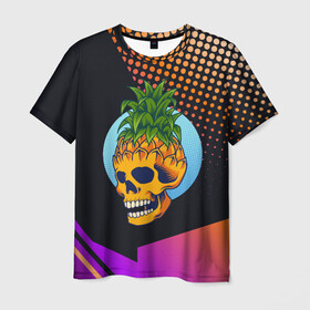Мужская футболка 3D с принтом Череп - ананас , 100% полиэфир | прямой крой, круглый вырез горловины, длина до линии бедер | ананас | прикол | прикольные | фрукт | череп