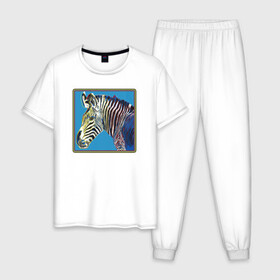 Мужская пижама хлопок с принтом Зебра Энди Уорхол , 100% хлопок | брюки и футболка прямого кроя, без карманов, на брюках мягкая резинка на поясе и по низу штанин
 | andrew warholaа | andy warhol | art | artist | homo universale | horse | pop art | zebra | африка | животные | зебра | искусство | конь | лошадь | поп арт | саванна | современное искусство | старые картины | уорхол | художник