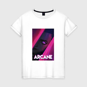Женская футболка хлопок с принтом Arcane (Neon) , 100% хлопок | прямой крой, круглый вырез горловины, длина до линии бедер, слегка спущенное плечо | arcane | jinx | league of legends | neon | рисунок
