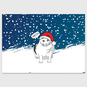 Поздравительная открытка с принтом НОВОГОДНИЙ КОТ БЕНДЕР (МЕМ) , 100% бумага | плотность бумаги 280 г/м2, матовая, на обратной стороне линовка и место для марки
 | Тематика изображения на принте: 2022 | 22 | bender | cat | christmas | meme | memes | meow | merry | new | snow | winter | year | бендер | год | зима | кот | кошка | мем | мемы | мяй | новый | рождество | снег | толстый