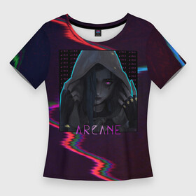 Женская футболка 3D Slim с принтом Аркейн неон Jinx ,  |  | arcane | jinx | league of legends | neon | аркейн | джинкс