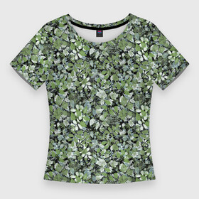 Женская футболка 3D Slim с принтом Летний лесной камуфляж в зеленых тонах ,  |  | camouflage | зеленый | камуфляж | листья | милитари | растения