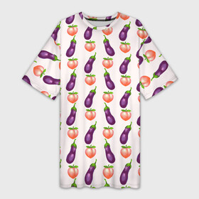 Платье-футболка 3D с принтом Баклажаны и персики паттерн ,  |  | баклажан | баклажаны | веганство | еда | овощи | паттерн | персик | персики | фрукты